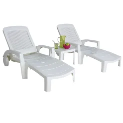 Castorama Lot 2 Bains De Soleil + Table Basse En Résine Blanc Fidji